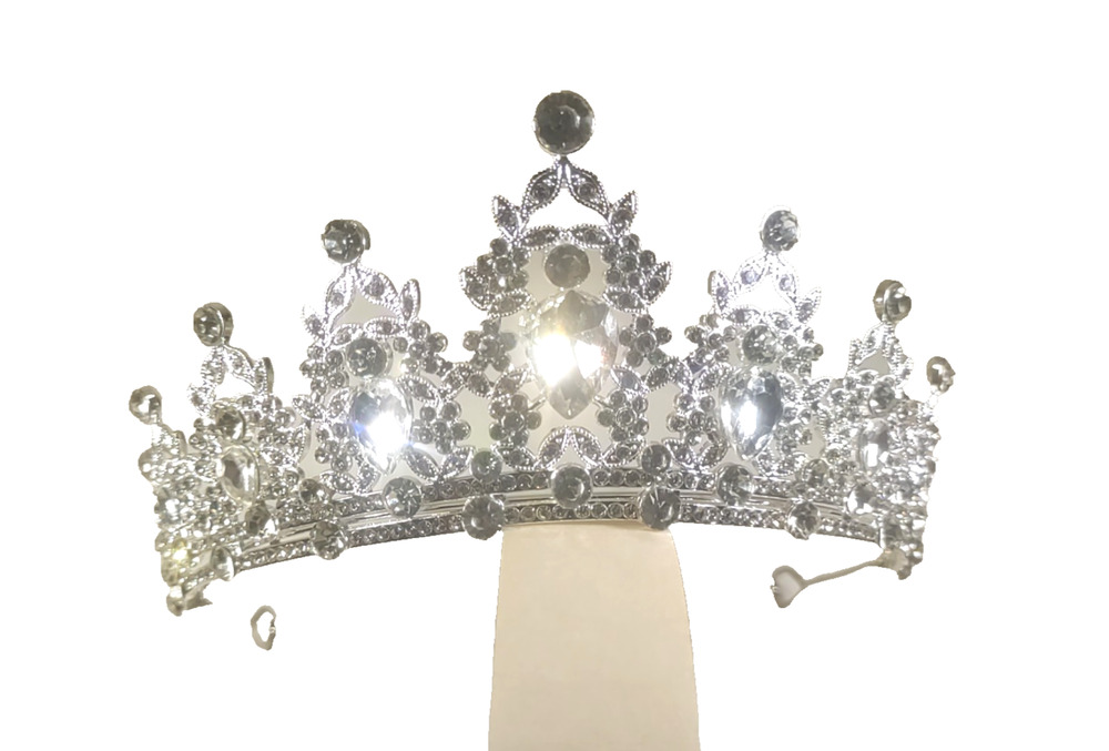Tiara Crown Bride Party Silver Tone Rhinestone Elegant